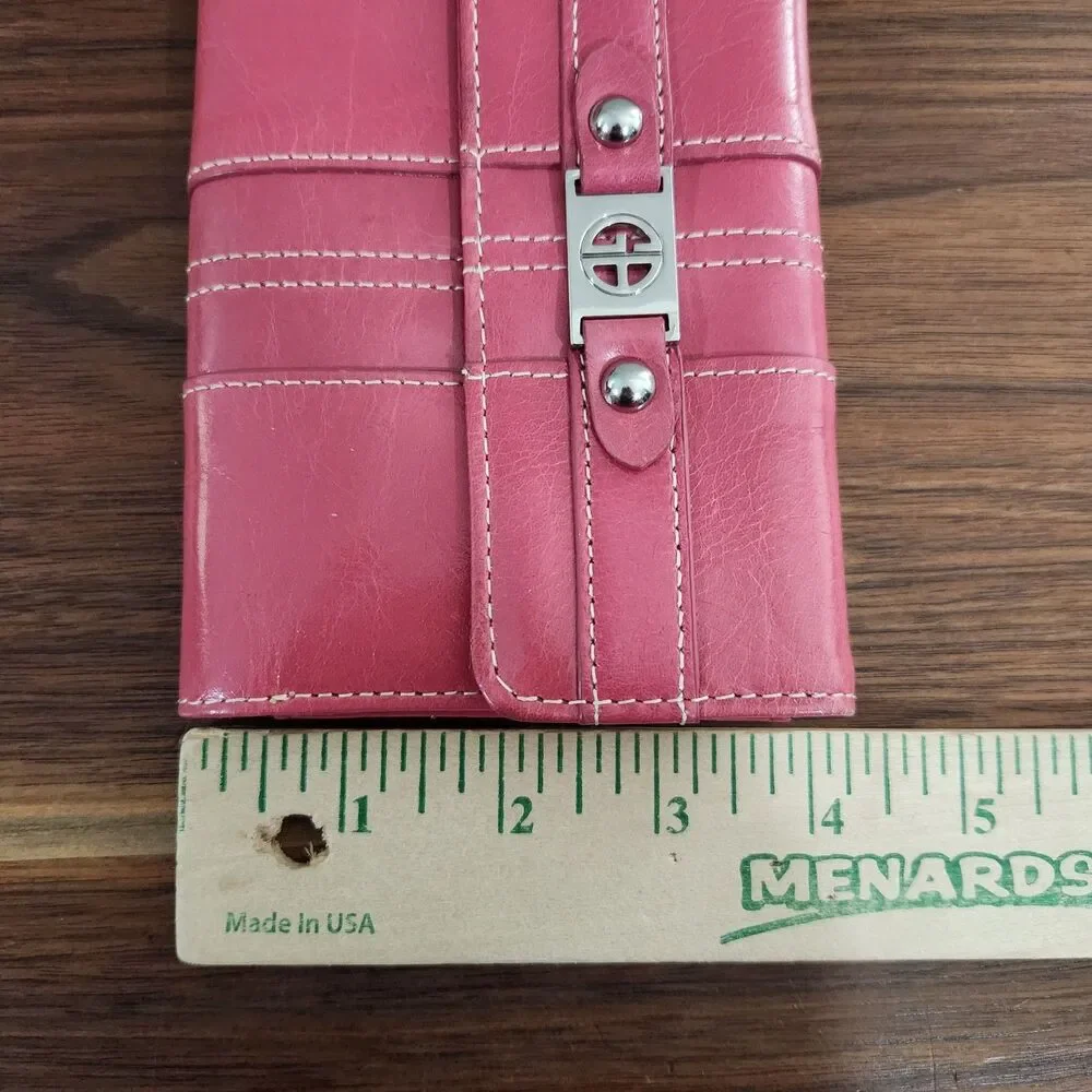 Giani Bernini Womens Pink Leather Trifold Wallet Silver Hardware